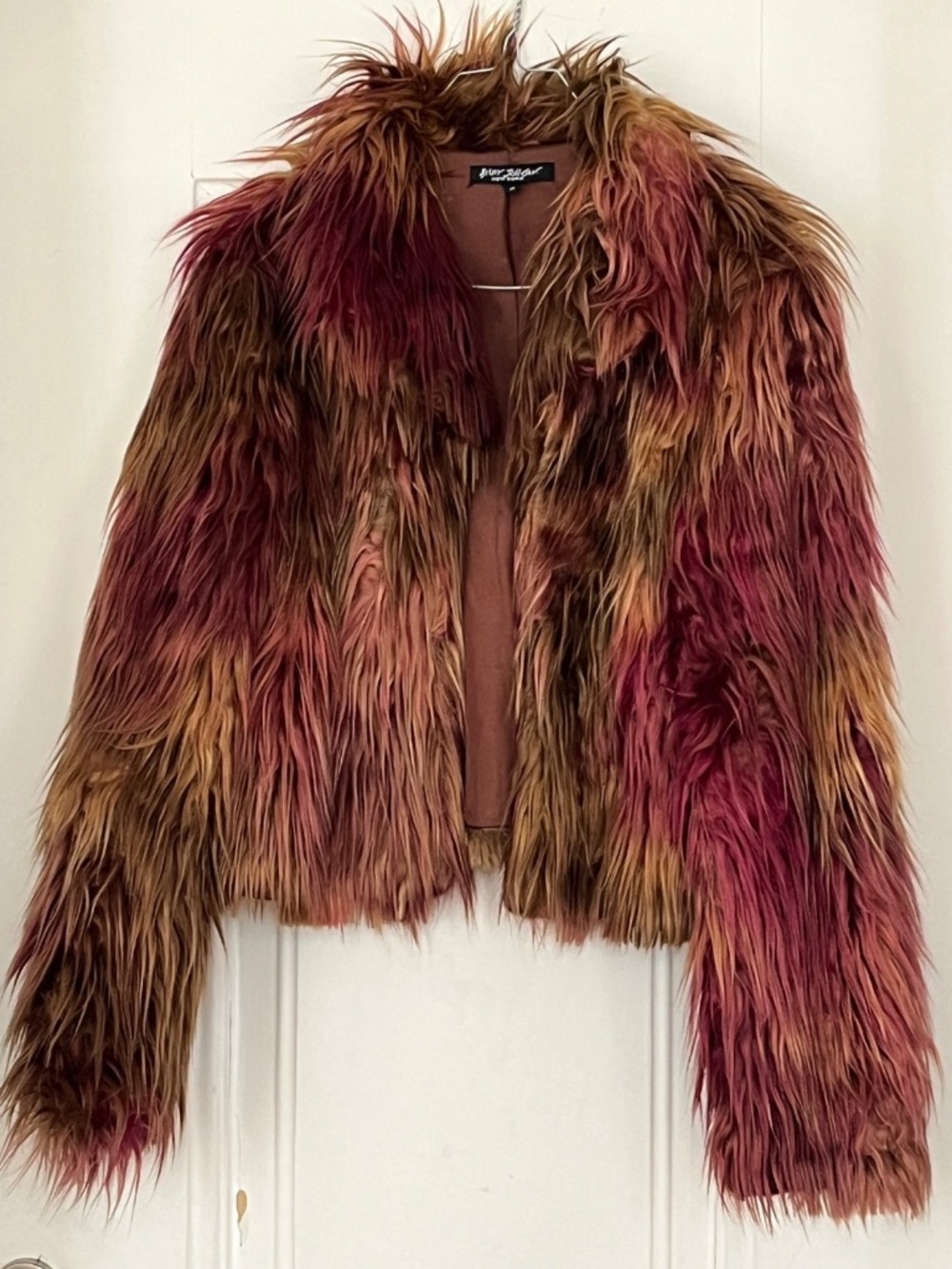Betsey Johnson Vintage Faux Fur Coat Multicolor Brown Pink Size 10 New York - Picture 1 of 7